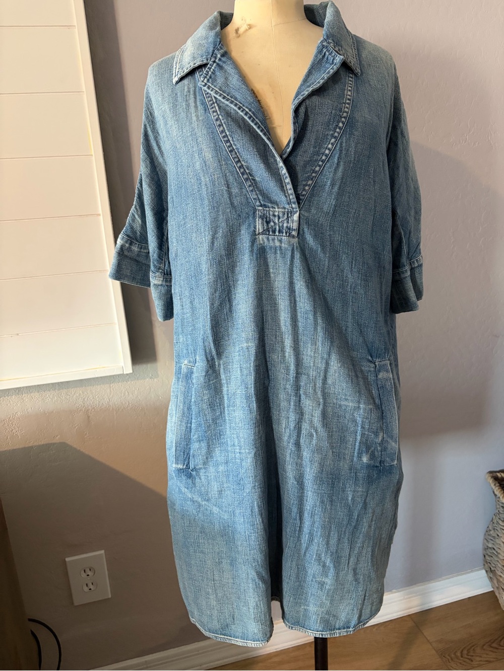 Ag Adriano Goldschmied Light Blue Denim Midi Shirt Dress